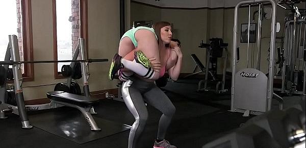  Busty gym trainer punching trainees ass